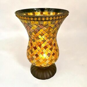 VTG PartyLite Global Fusion Hurricane Mosaic Glass Candle Holder P8366 12" Tall